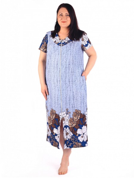 Халат женский кулирка на молнии Маркиза голубой