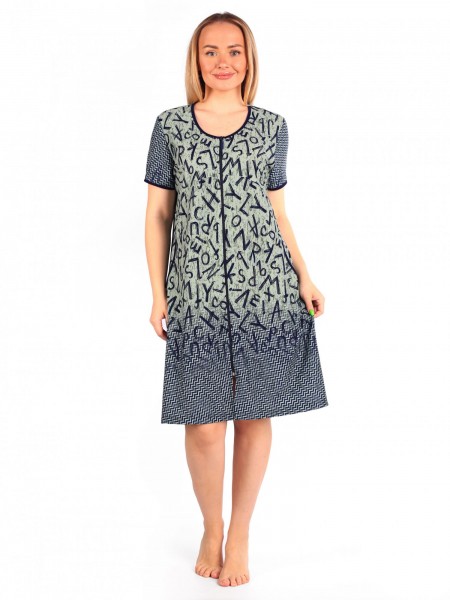 Халат женский кулирка на молнии Алфавит хаки