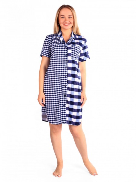 Халат женский кулирка Леруа синяя клетка