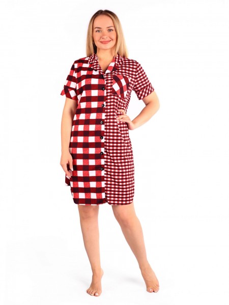 Халат женский кулирка Леруа красная клетка