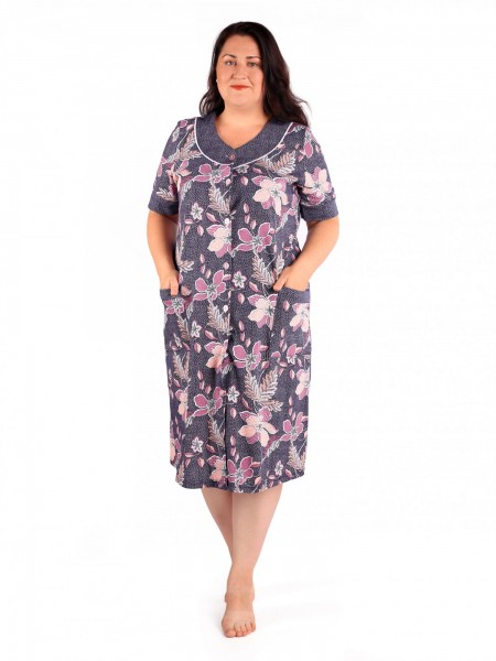 Халат женский кулирка на пуговицах Наташа розовый