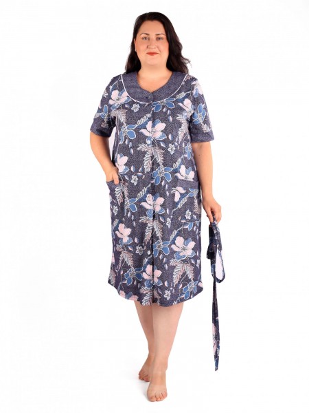 Халат женский кулирка на пуговицах Наташа голубой