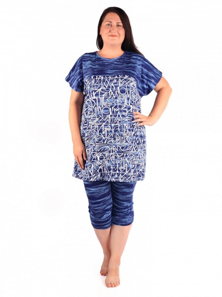 Костюм женский кулирка с бриджами Матильда синий