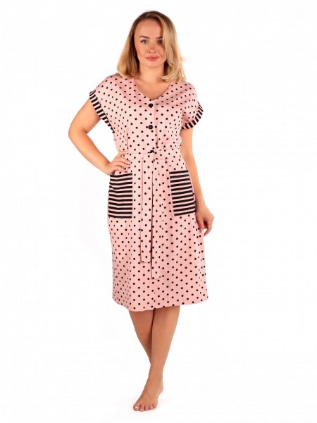 Халат женский кулирка Бьянка горох розовый