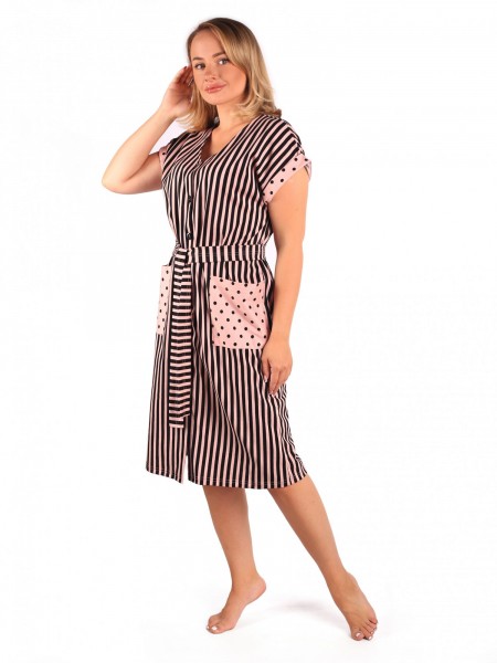 Халат женский кулирка Бьянка полоса розовая