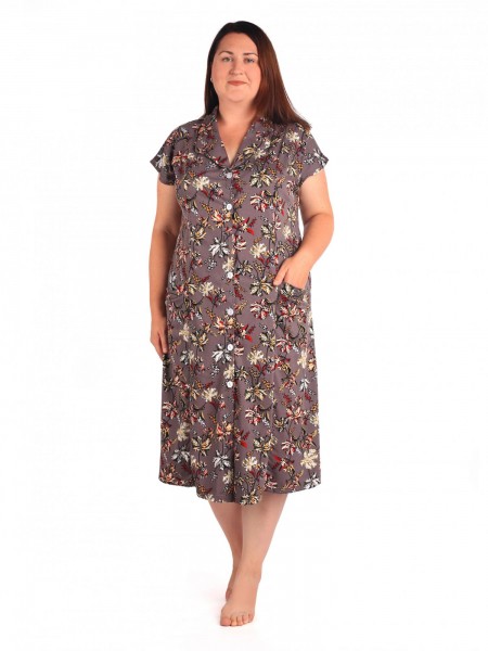 Халат женский кулирка на пуговицах Абстракция красный цветок