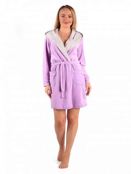 Халат женский велюровый на запах Пенелопа сирень