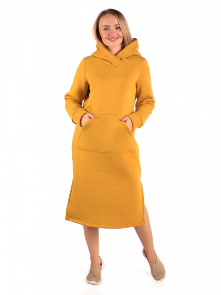 Платье женское футер 3-х нитка начес пенье Дина горчица