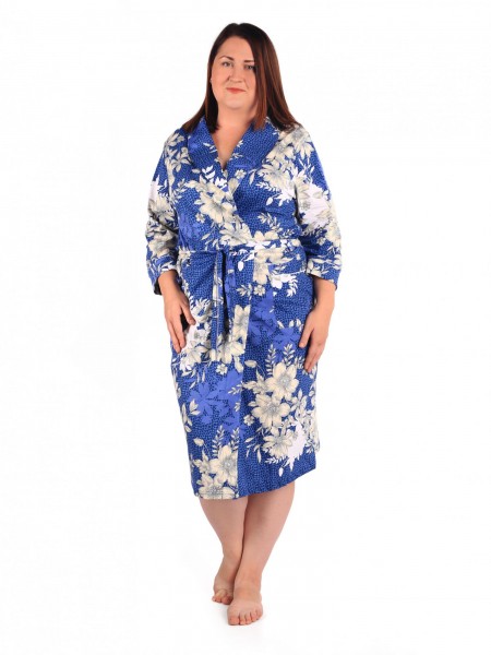 Халат женский кулирка с запахом Нинель индиго