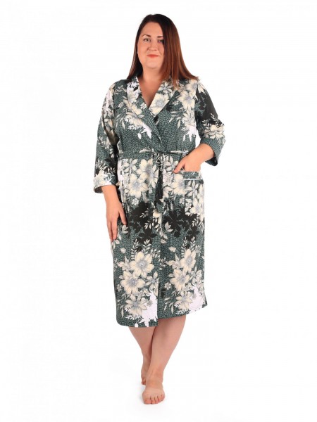 Халат женский кулирка с запахом Нинель зелень