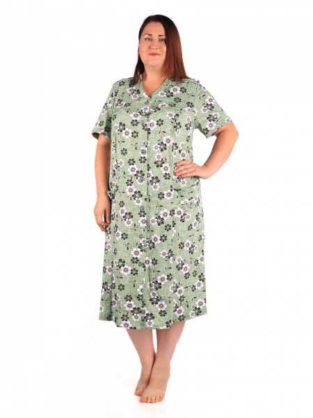 Халат женский кулирка Классика полянка зелень 1