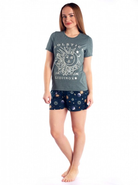 Костюм женский кулирка с шортами Созвездие зелень