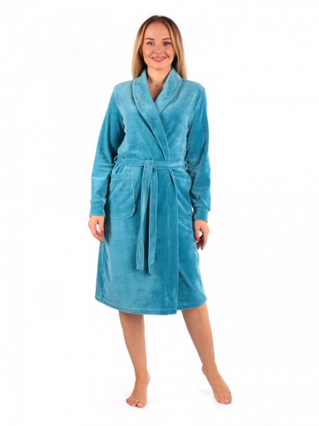 Халат женский велюровый на запах Новелла аквамарин