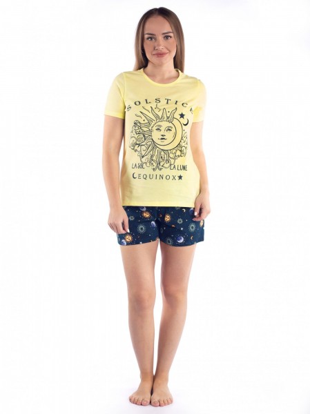 Костюм женский кулирка с шортами Созвездие лимон