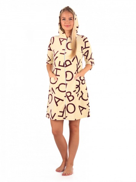 Халат женский велюровый на молнии Таша крем