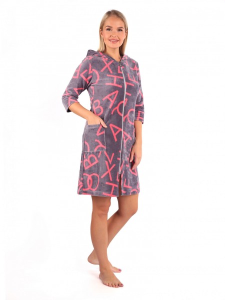 Халат женский велюровый на молнии Таша серый