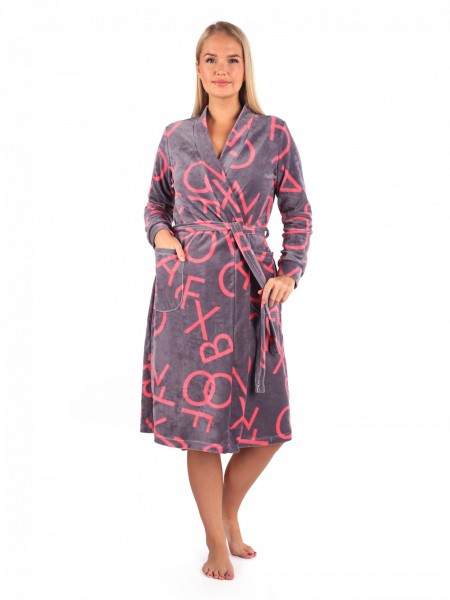Халат женский велюровый на запах Октава серый
